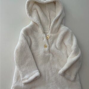 Carter's Cream Plush Hooded Pullover with Button Placket